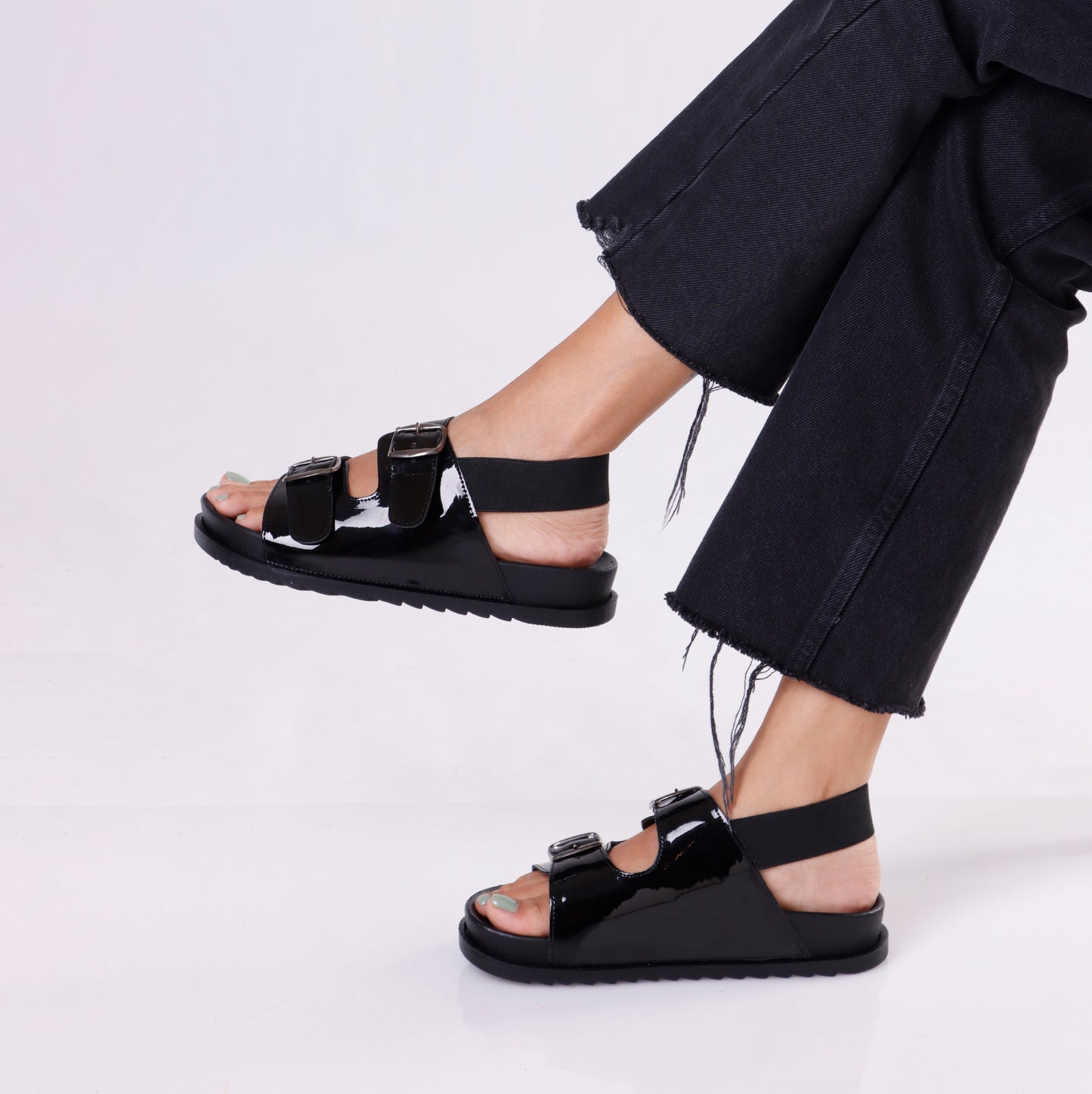 Buckle Sandal | Black Glossy