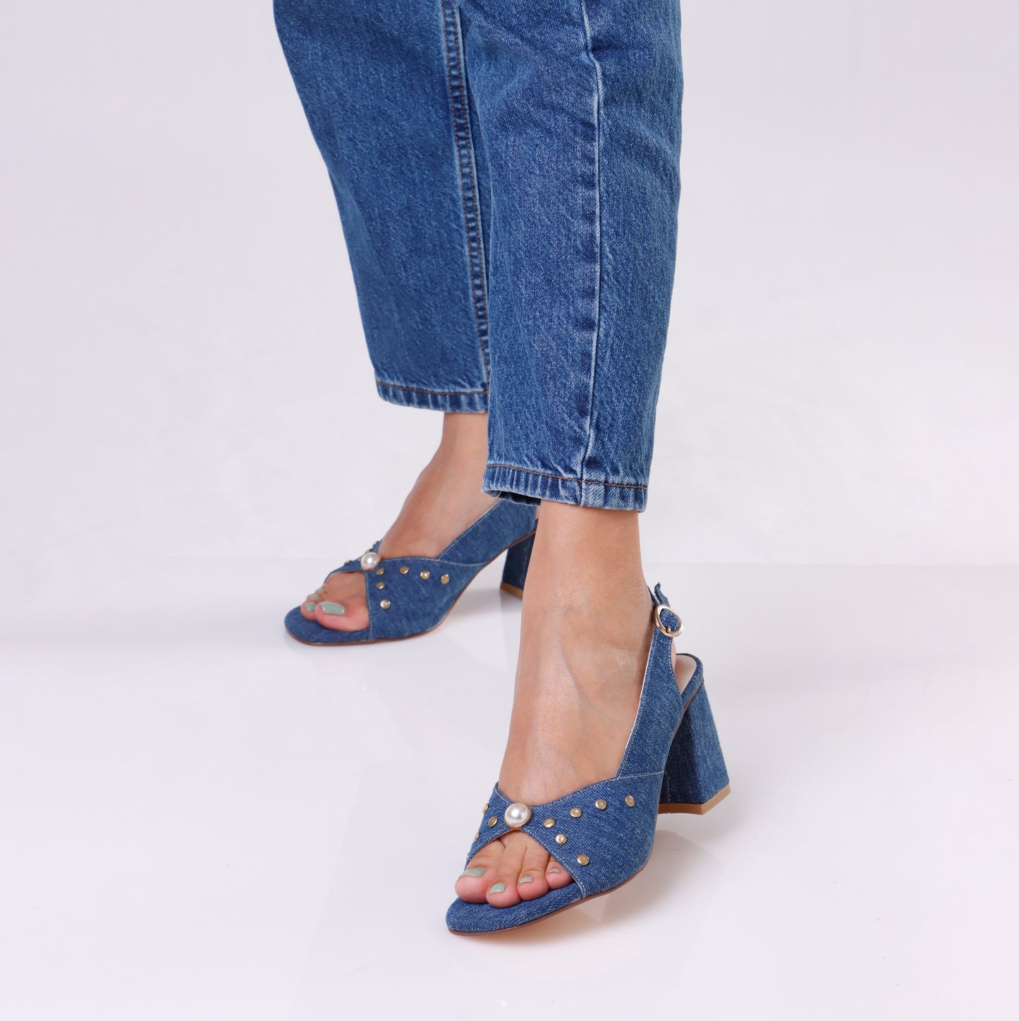 Low Heels | Denim Pearls