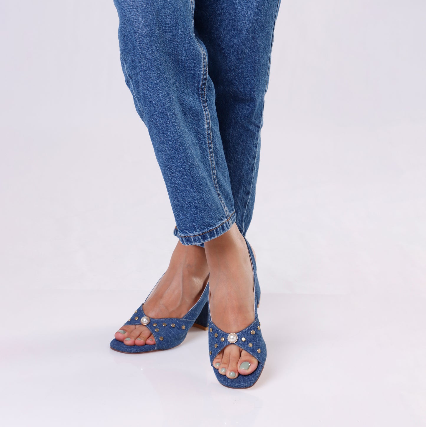 Low Heels | Denim Pearls