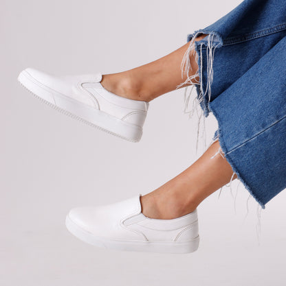 Slip On Shoes | Leather Full White