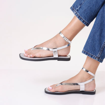 Flat Sandal | Silver Chrome