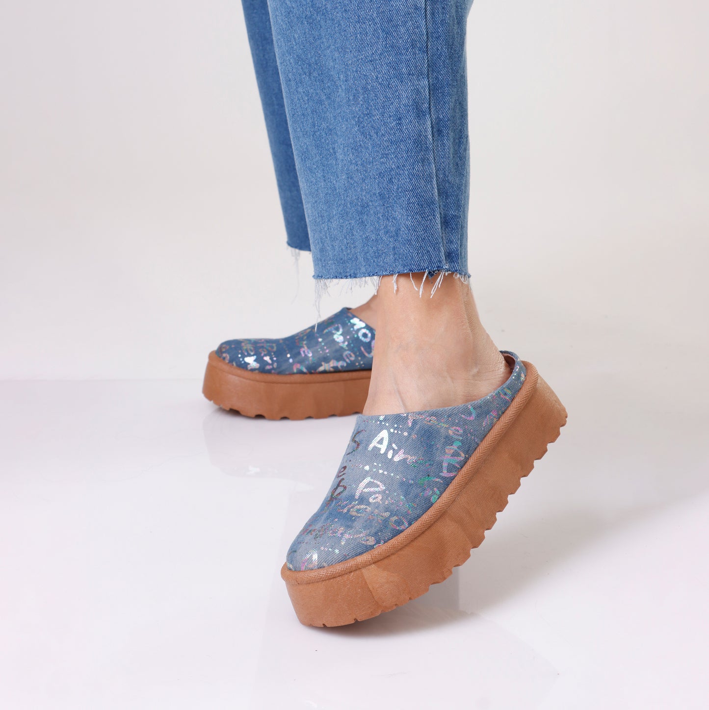 Platform Slipper | Denim Graffiti