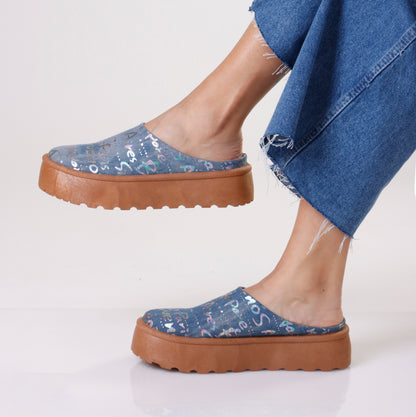 Platform Slipper | Denim Graffiti