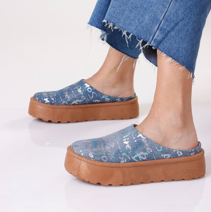 Platform Slipper | Denim Graffiti