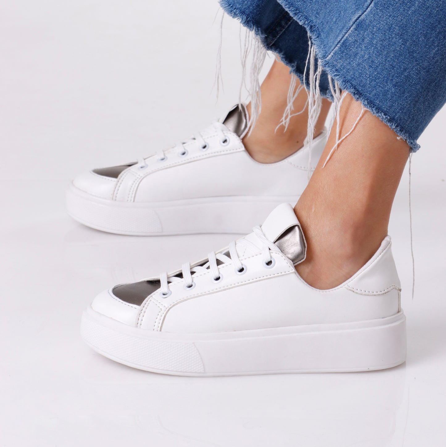 Platform Leather | White & Silver