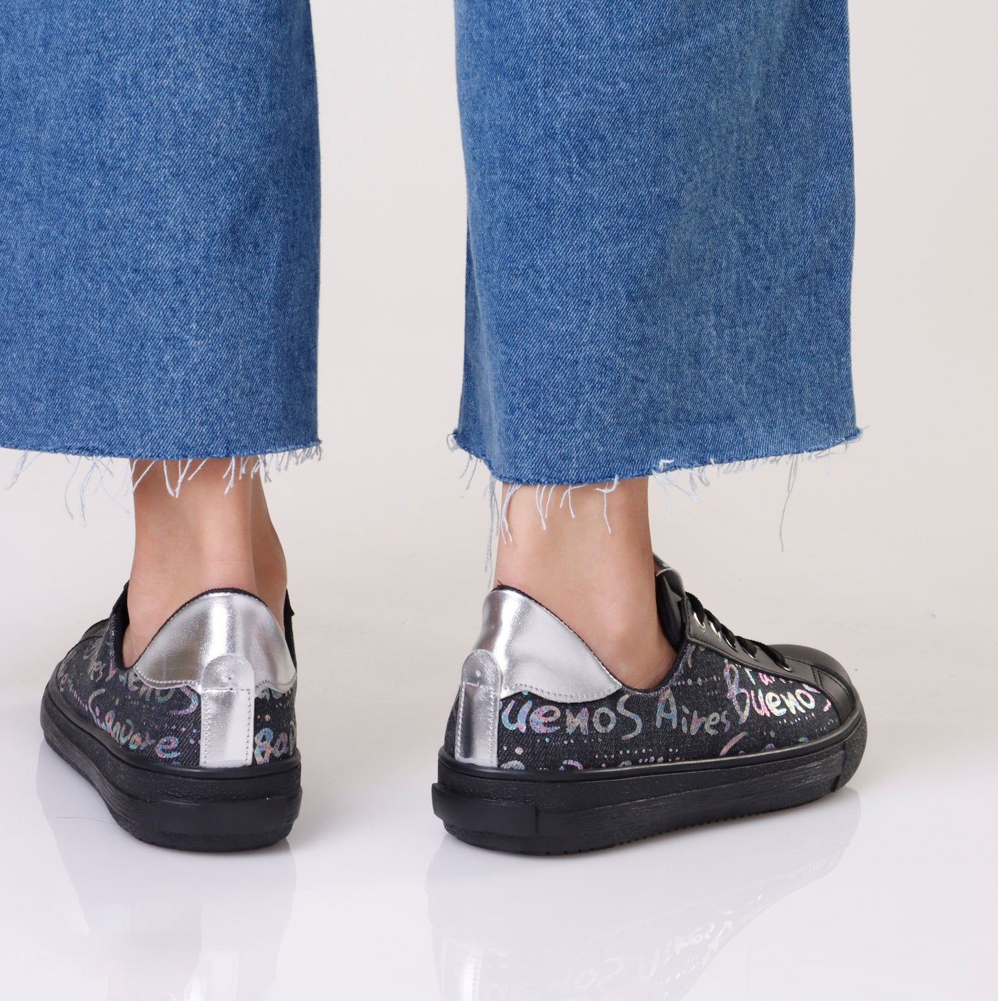 Flat Shoes | Graffiti Denim & Black