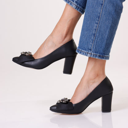 Low Heels | Black with Bow