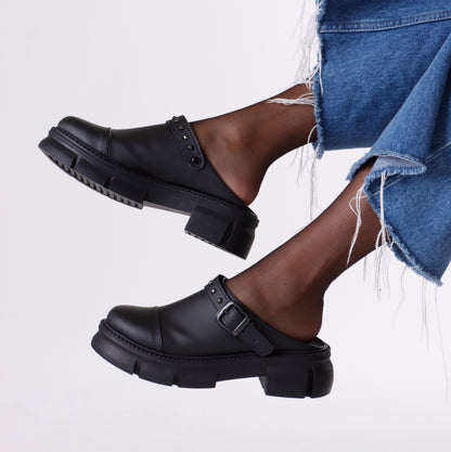 Slip on Buckle Loafer | Black with Studs