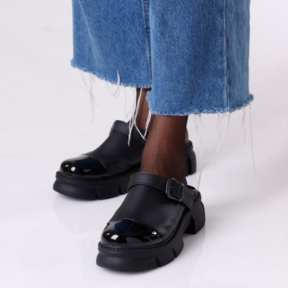 Slip on Buckle Loafer | Black & Glossy