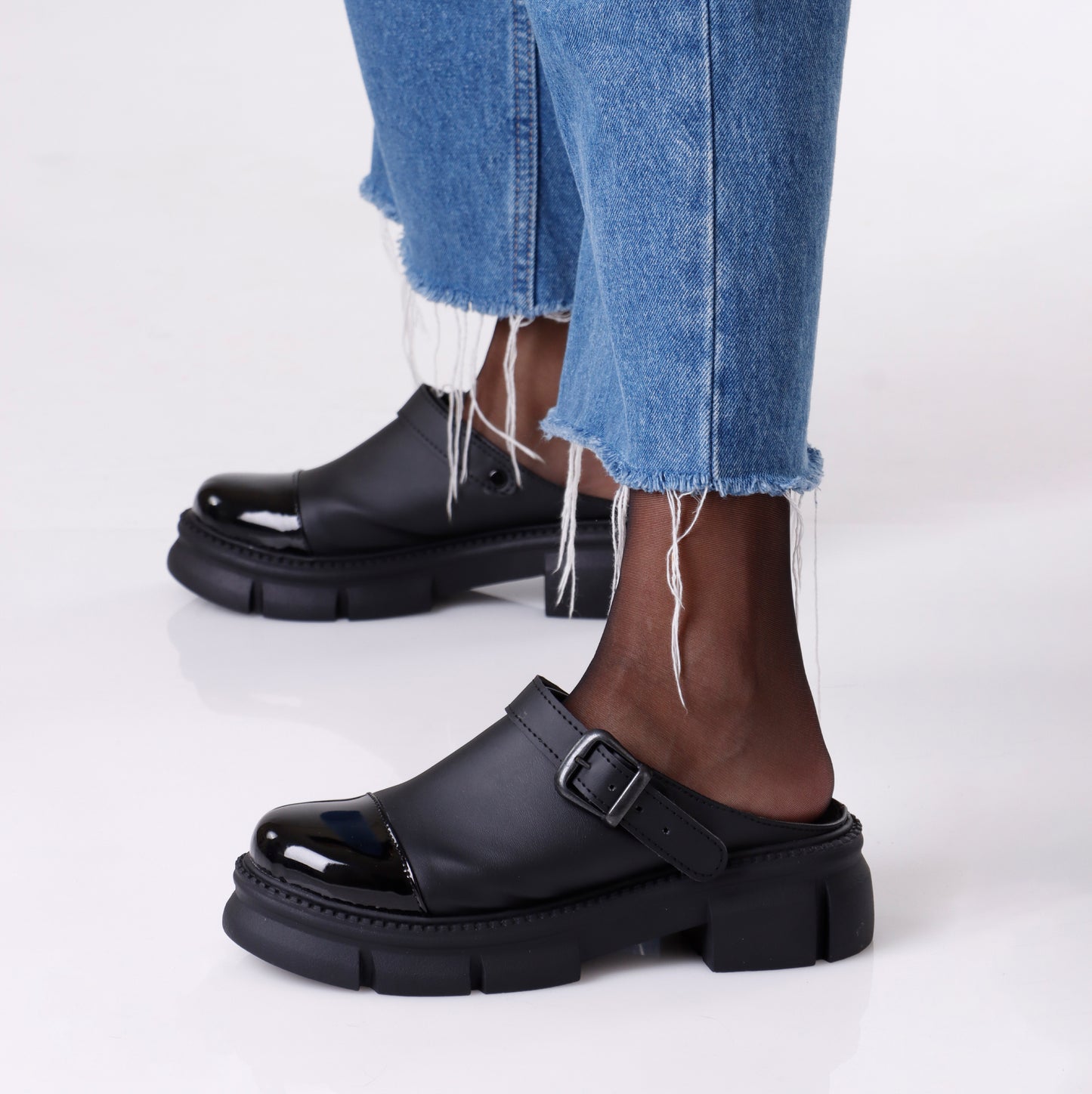 Slip on Buckle Loafer | Black & Glossy