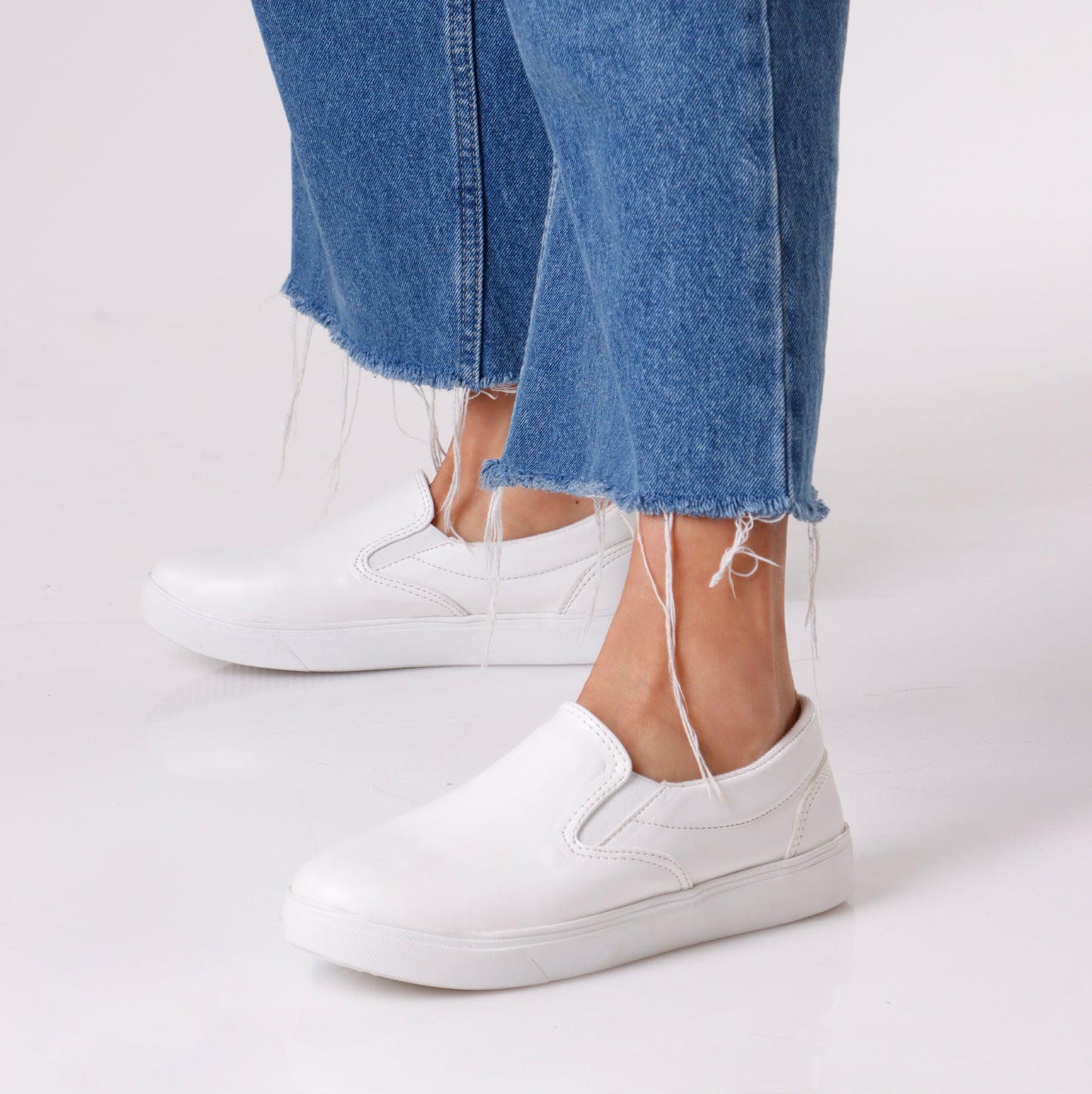 Slip On Shoes | Leather Full White