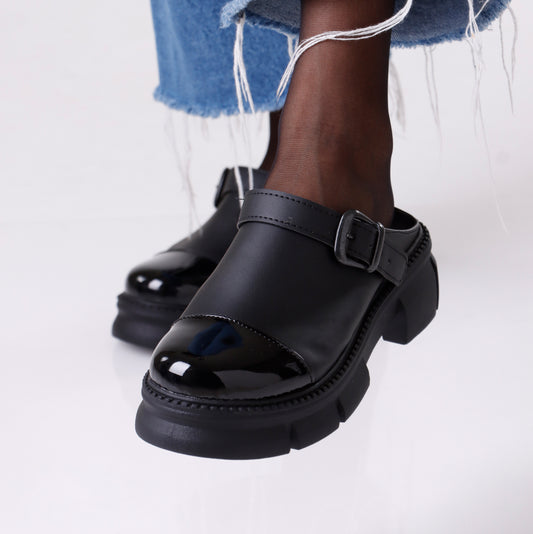 Slip on Buckle Loafer | Black & Glossy