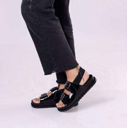 Buckle Sandal | Black Glossy