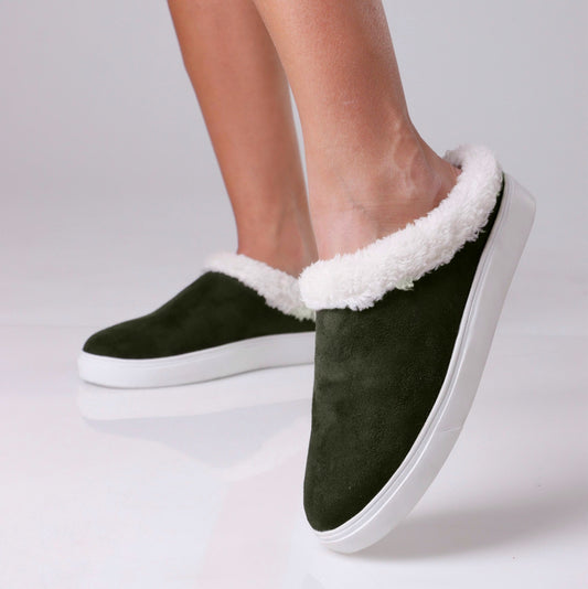 Fur-lined Slip On | Olive Green